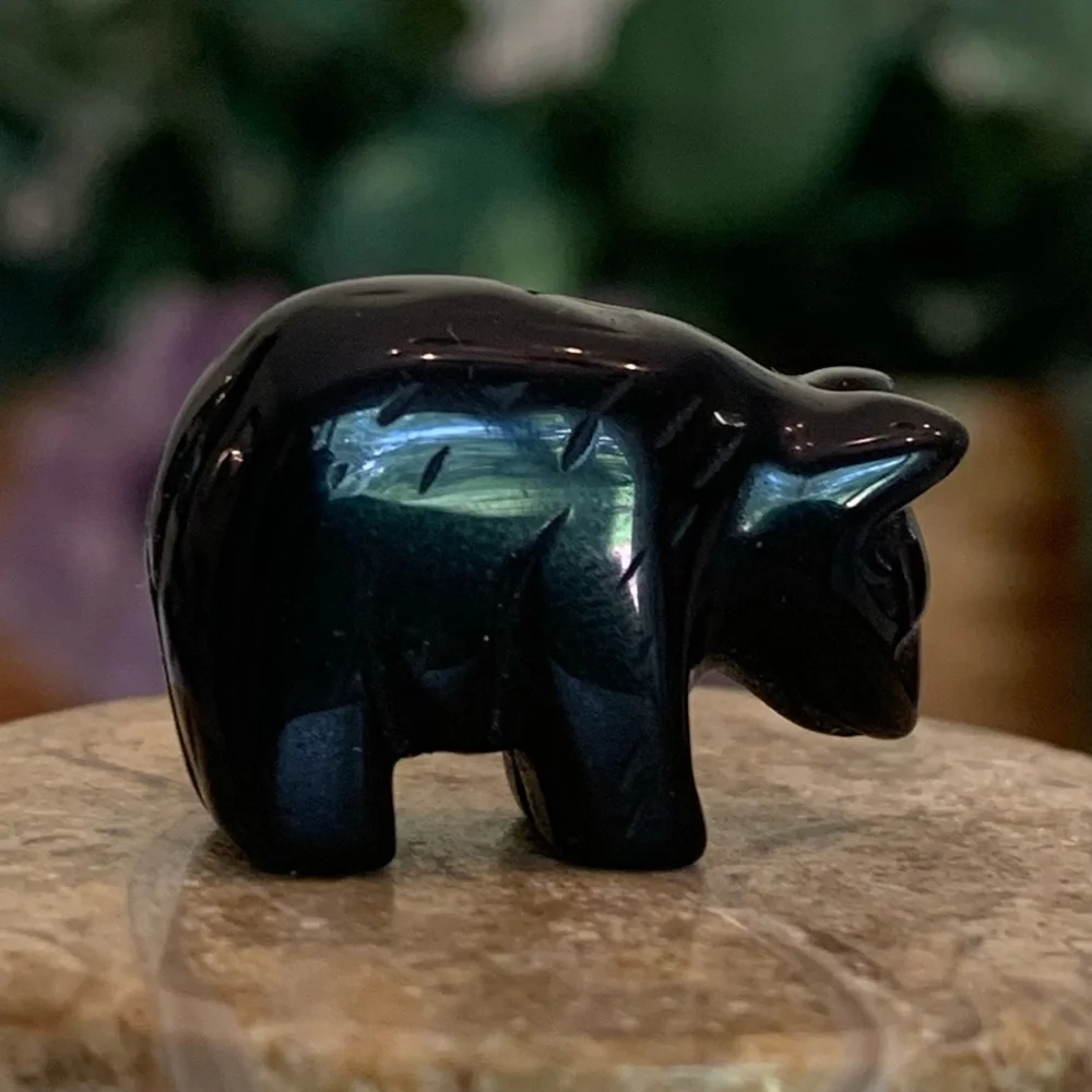 Vintage Carved Obsidian Black Bear Fetish Pendant Bead Detailed Drilled Mini .9